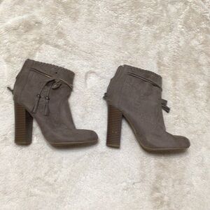 BAMBOO Taupe Heeled Ankle Boots